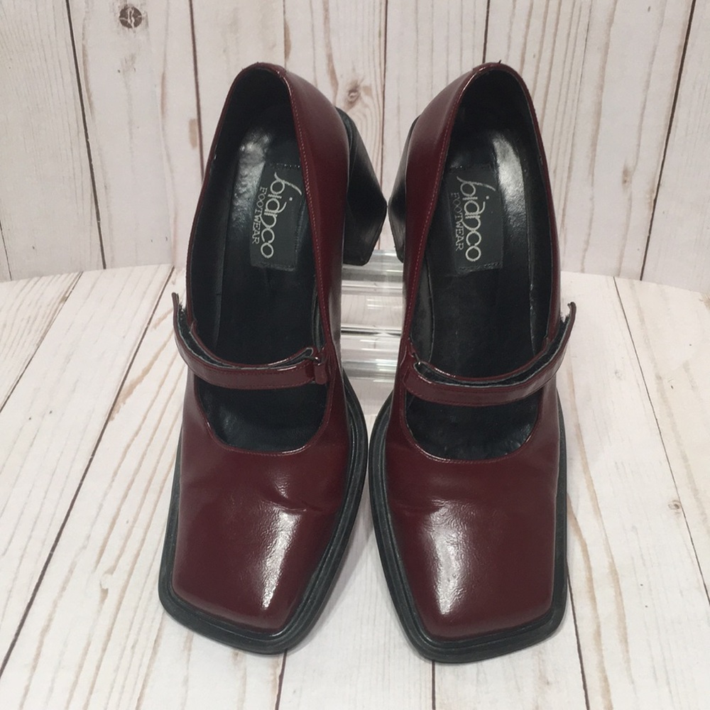 Wine Mary Jane square toe block heel Vintage EU39 - Picture 5 of 15
